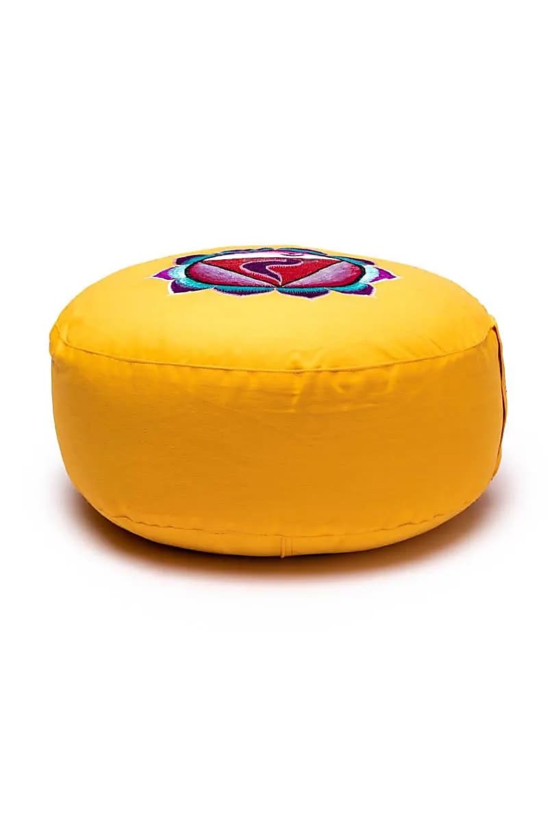 Coussin de Méditation 3ème Chakra Manipura brodé - Chakra du Plexus Solaire - Jaune