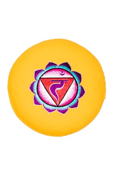 Coussin de Méditation 3ème Chakra Manipura brodé - Chakra du Plexus Solaire - Jaune