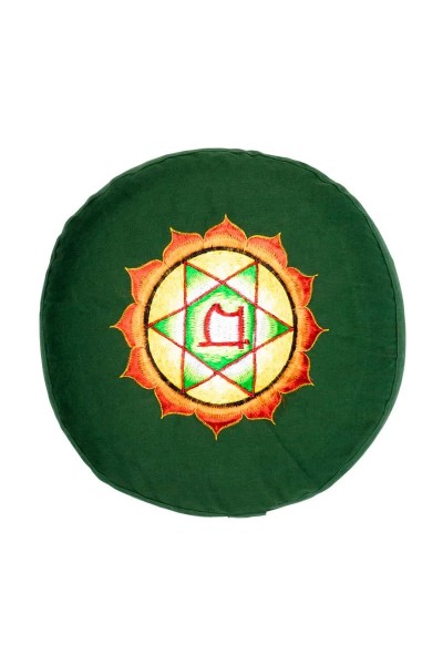 Coussin de Méditation vert avec broderie du 4ème Chakra Anahata - Chakra du cœur