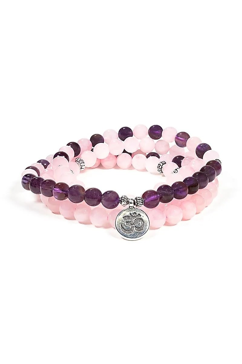 Mala quartz rose / améthyste élastique avec om