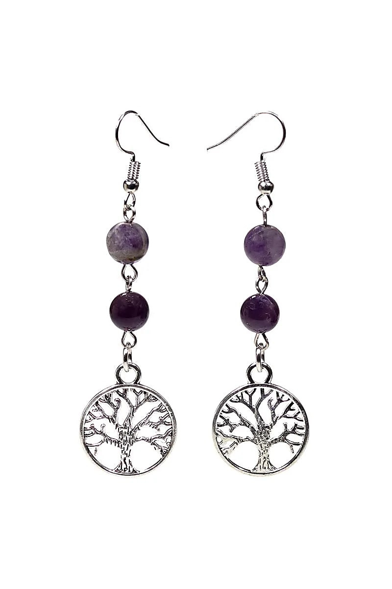 Boucles d'oreilles fluorite/améthyste arbre de vie