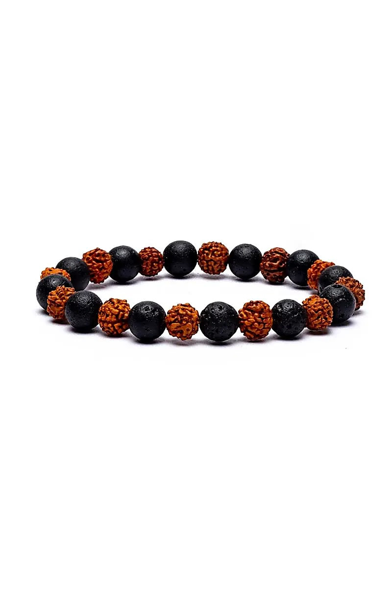 Bracelet en Graines de Rudraksha et Pierre de Lave : Ancrage Spirituel et Renouveau