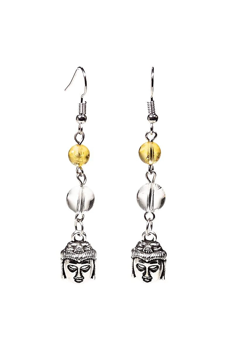 Boucles d'oreilles Citrine/Cristal de roche & Bouddha