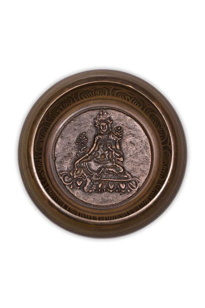 COMBO - Bol Chantant Tibétain avec Tara - Décoré et Gravé - 12 cm & Coussin de résonance Rouge fleuri